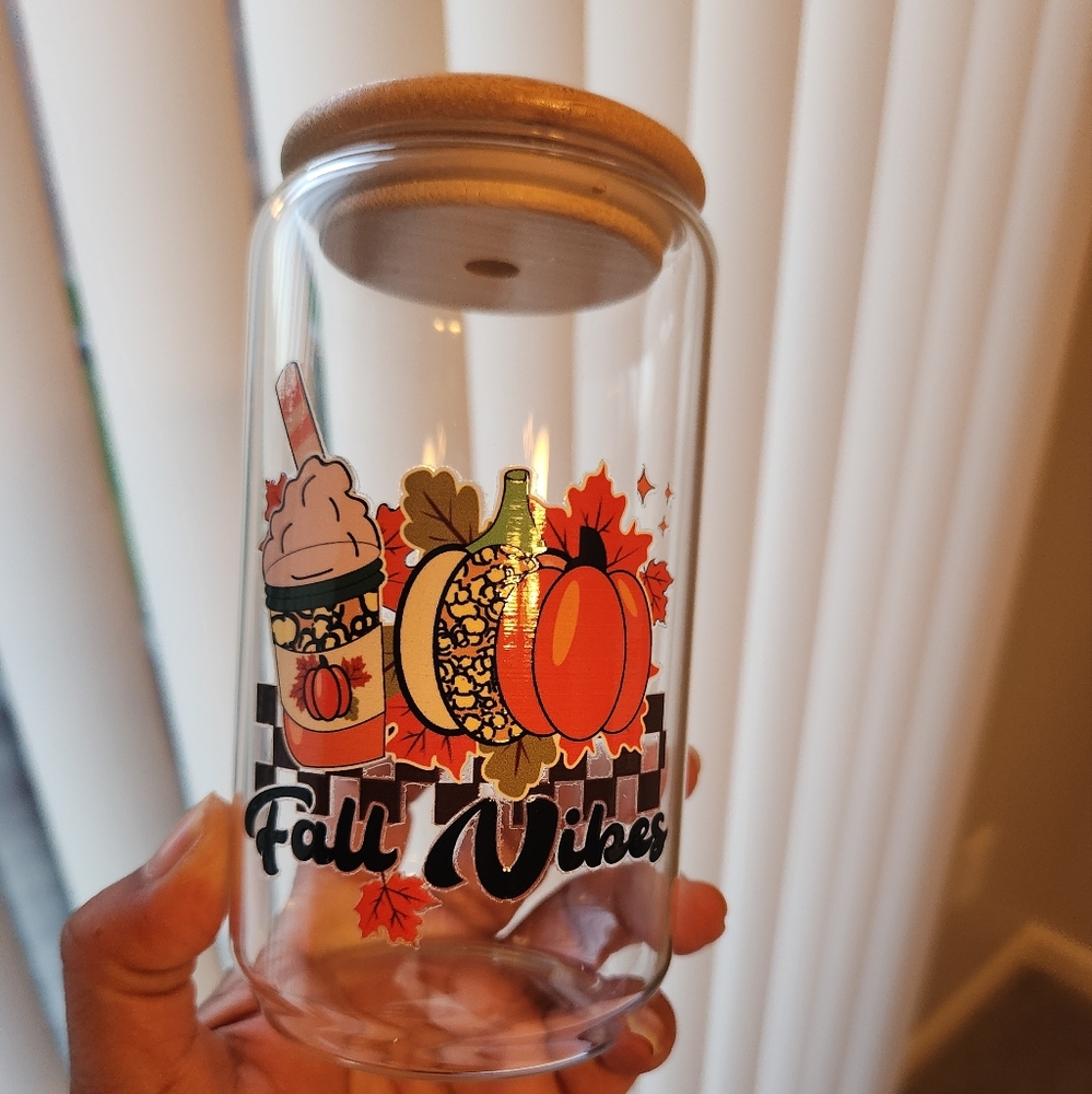 Fall Vibes 16oz Glass Tumbler